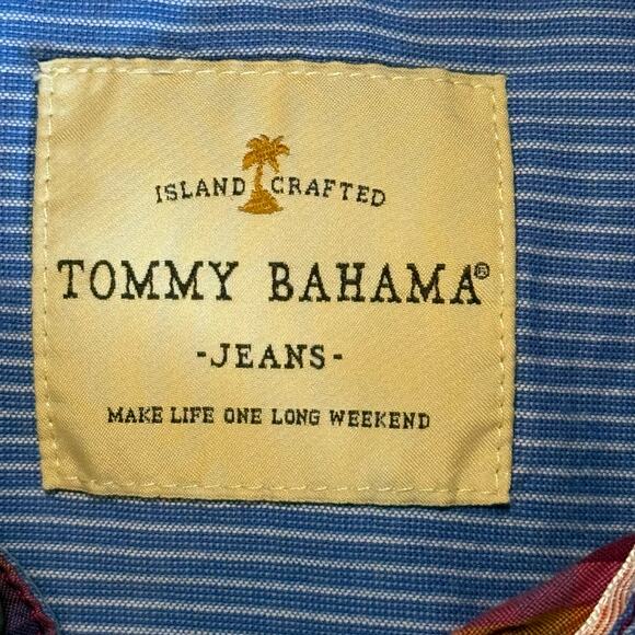 Tommy Bahama Jeans Men’s L Plaid Button Down Shirt Red Purple Roll Tab Casual - Picture 5 of 8